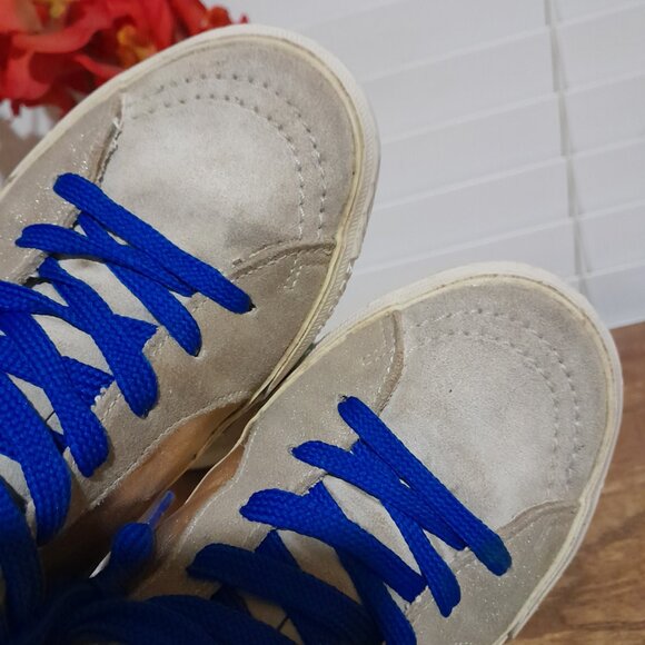 Golden Goose Laminated Slide Sneakers Sz 35 (US 5) Preowned Gold White Blue - Picture 7 of 16